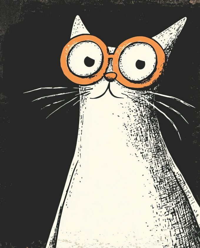 Stylized Cat with Oversized Glasses